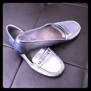 Gun metal grey metallic loafers